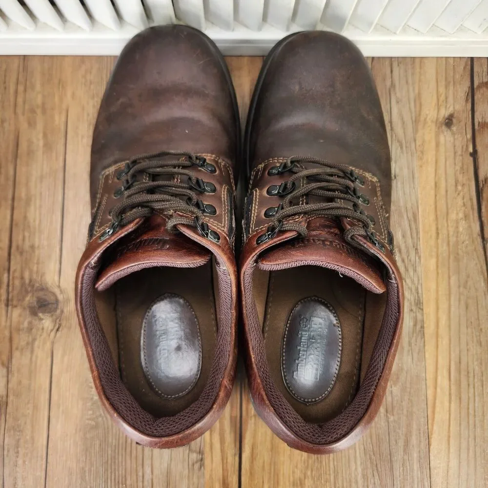 Timberland 60003 Lug Sole Oxfords Mens Sz 11 M Brown Leather Soft Toe Work Shoes